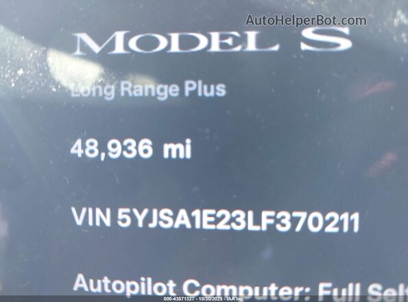 5YJSA1E23LF370211 2020 TESLA MODEL S White 