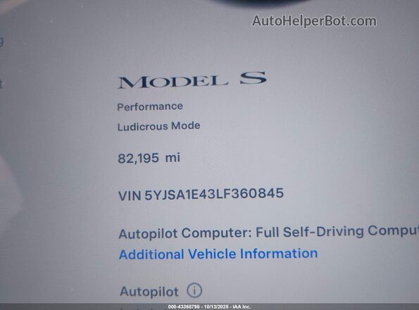 5YJSA1E43LF360845 2020 TESLA MODEL S Black 