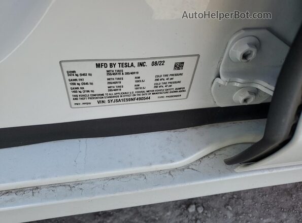 5YJSA1E59NF490544 2022 TESLA MODEL White 