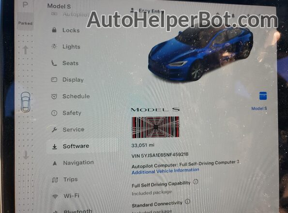 5YJSA1E65NF459218 2022 TESLA MODEL Blue Вид щитка приладів