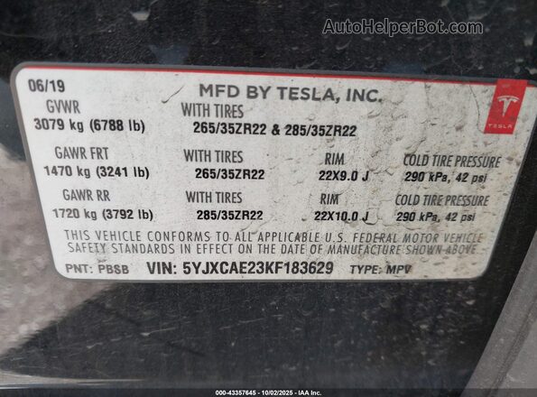 5YJXCAE23KF183629 2019 TESLA MODEL X Black Engine compartment view
