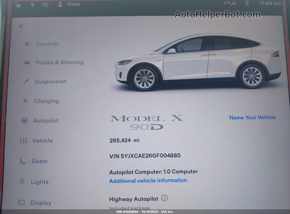 5YJXCAE26GF004880 2016 TESLA MODEL X Белый 