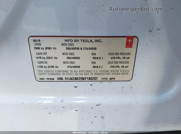 5YJXCBE29KF180207 2019 TESLA MODEL X Белый Вид подкапотного пространства