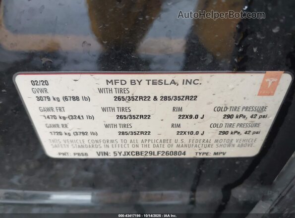 5YJXCBE29LF260804 2020 TESLA MODEL X Black Вид підкапотного простору