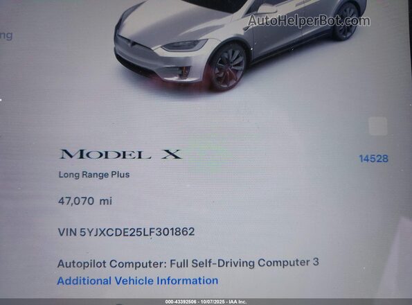 5YJXCDE25LF301862 2020 TESLA MODEL X Gray Հետևի նստատեղերի տեսք
