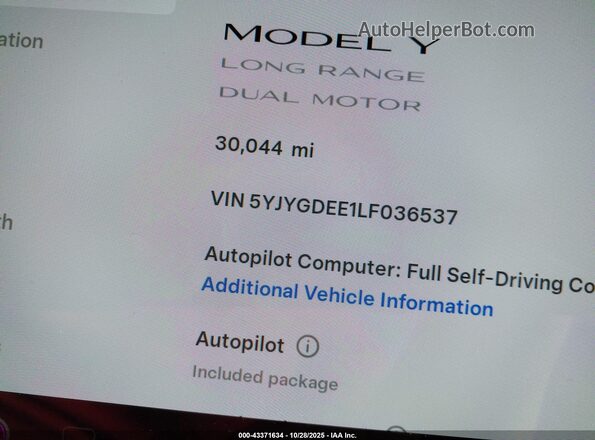 5YJYGDEE1LF036537 2020 TESLA MODEL Y Red Vista de la etiqueta del VIN