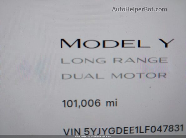 5YJYGDEE1LF047831 2020 TESLA MODEL Y Black 