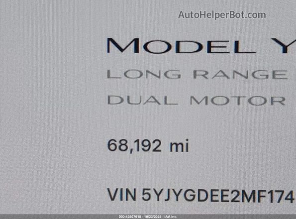5YJYGDEE2MF174296 2021 TESLA MODEL Y Белый Вид задних сидений