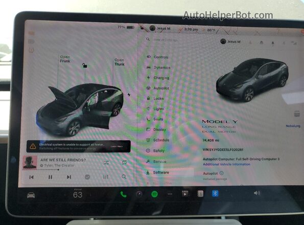 5YJYGDEE5LF020261 2020 TESLA MODEL Gray Instrument cluster view