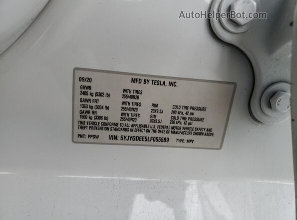 5YJYGDEE5LF055589 2020 TESLA MODEL Белый Вид подкапотного пространства