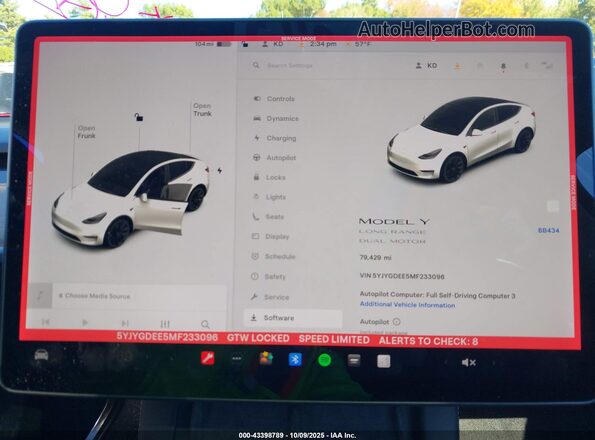 5YJYGDEE5MF233096 2021 TESLA MODEL Y White 