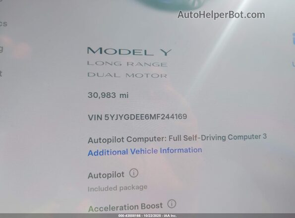 5YJYGDEE6MF244169 2021 TESLA MODEL Y White 