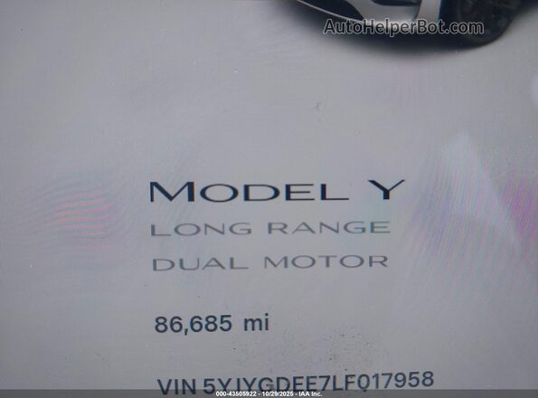 5YJYGDEE7LF017958 2020 TESLA MODEL Y Белый 