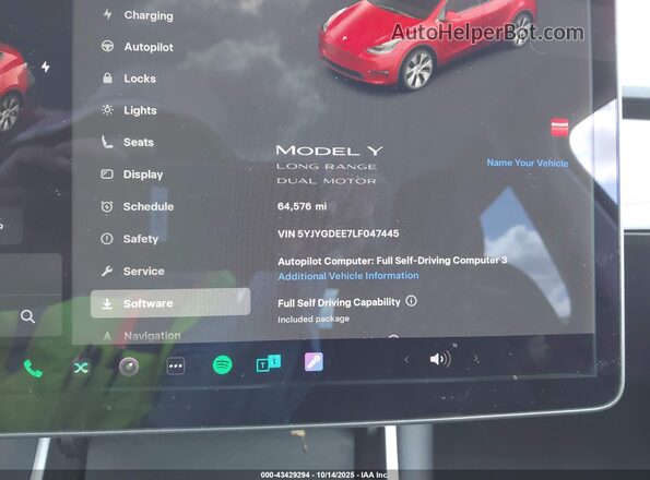 5YJYGDEE7LF047445 2020 TESLA MODEL Y Красный Вид задних сидений