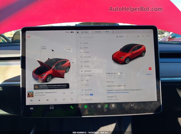 5YJYGDEE8MF203817 2021 TESLA MODEL Y Красный Вид задних сидений