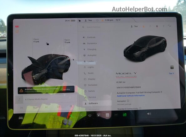 5YJYGDEF4MF215665 2021 TESLA MODEL Y Black უკანა სავარძლების ხედი
