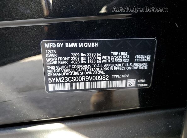 5YM23CS00R9V00982 2024 BMW XM Black Vista de la etiqueta del VIN