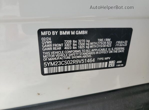 5YM23CS02R9V51464 2024 BMW XM White VIN կոդի պիտակի տեսք