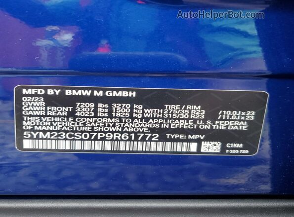 5YM23CS07P9R61772 2023 BMW XM Blue Widok wnętrza 360 stopni