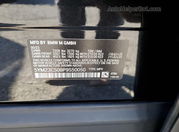 5YM23CS08P9S50050 2023 BMW XM Black VIN կոդի պիտակի տեսք
