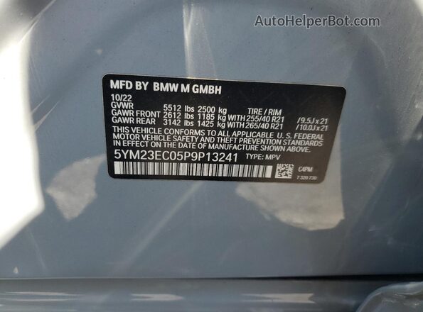 5YM23EC05P9P13241 2023 BMW X4 Серый Вид наклейки с VIN-кодом