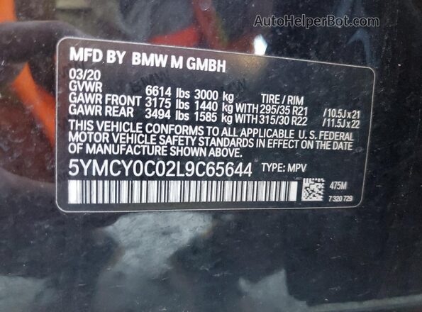 5YMCY0C02L9C65644 2020 BMW X6 Black Widok naklejki z numerem VIN