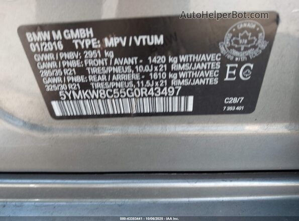 5YMKW8C55G0R43497 2016 BMW X6 M Gray Engine compartment view