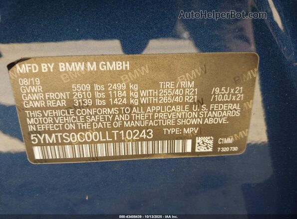 5YMTS0C00LLT10243 2020 BMW X3 Blue Շարժիչի բաժամունքի տեսք