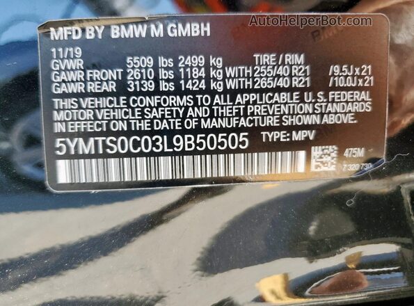 5YMTS0C03L9B50505 2020 BMW X3 Black VIN sticker view