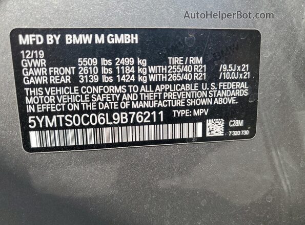 5YMTS0C06L9B76211 2020 BMW X3 Charcoal Панорамний вид салону 360°