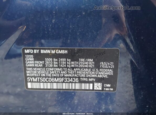5YMTS0C06M9F33436 2021 BMW X3 Синий Вид подкапотного пространства
