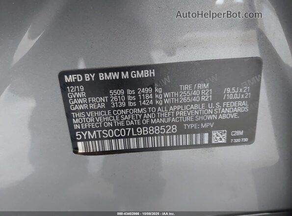 5YMTS0C07L9B88528 2020 BMW X3 Gray Вид підкапотного простору