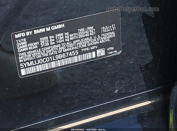 5YMUJ0C01L9B67455 2020 BMW X4 Black 