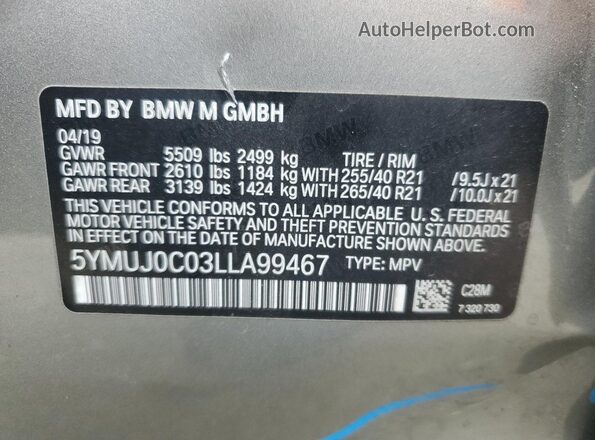 5YMUJ0C03LLA99467 2020 BMW X4 Gray 