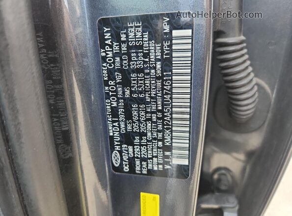 KM8K12AA5LU474611 2020 HYUNDAI KONA Gray Widok naklejki z numerem VIN