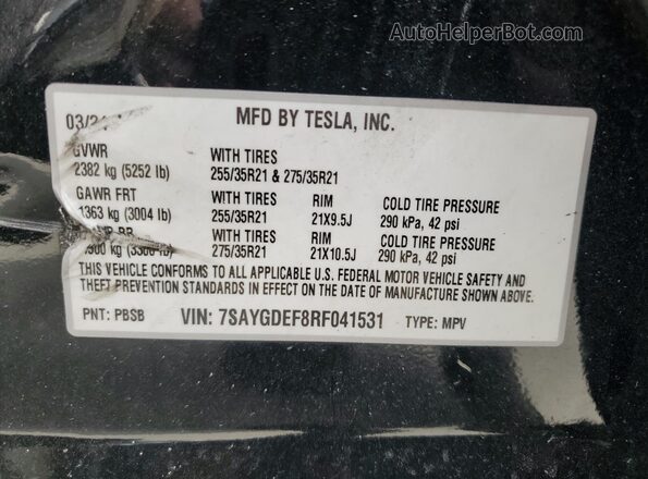 7SAYGDEF8RF041531 2024 TESLA MODEL Y Черный Вид наклейки с VIN-кодом