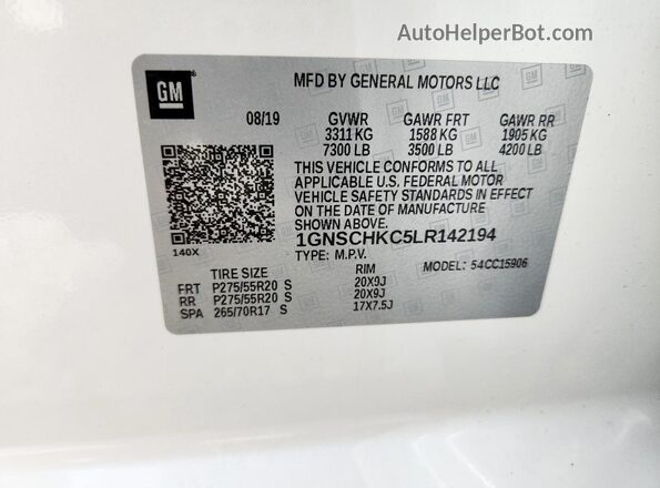 1GNSCHKC5LR142194 2020 CHEVROLET SUBURBAN White 360 interior view