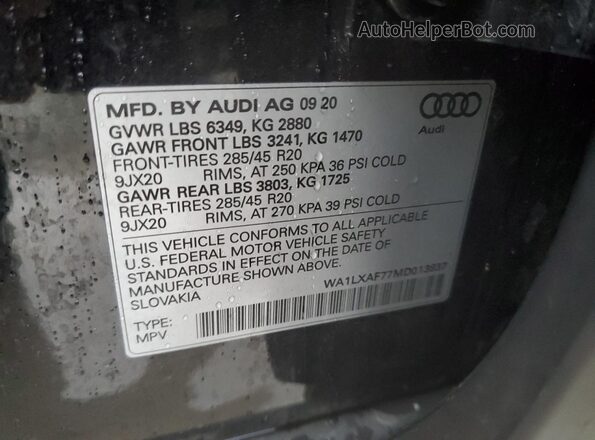 WA1LXAF77MD013937 2021 AUDI Q7 Black Vista interior de 360 grados