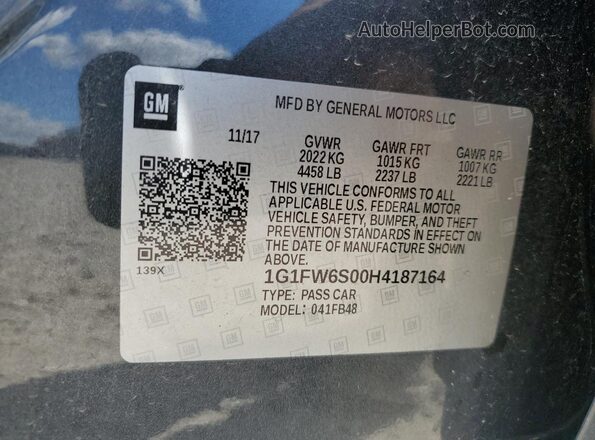 1G1FW6S00H4187164 2017 CHEVROLET BOLT Черный 