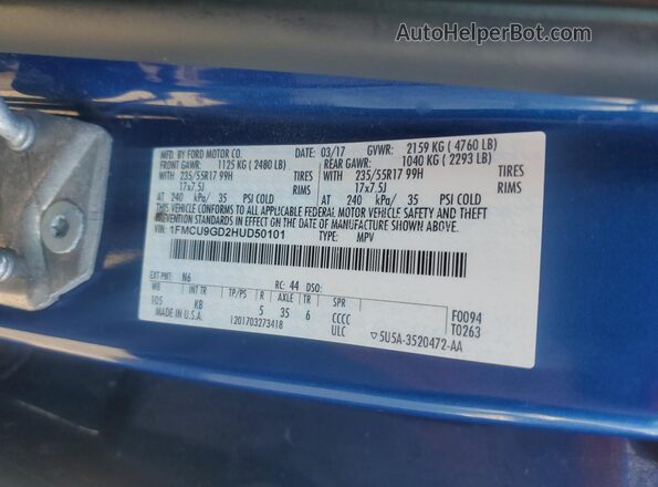 1FMCU9GD2HUD50101 2017 FORD ESCAPE Blue Widok wnętrza 360 stopni