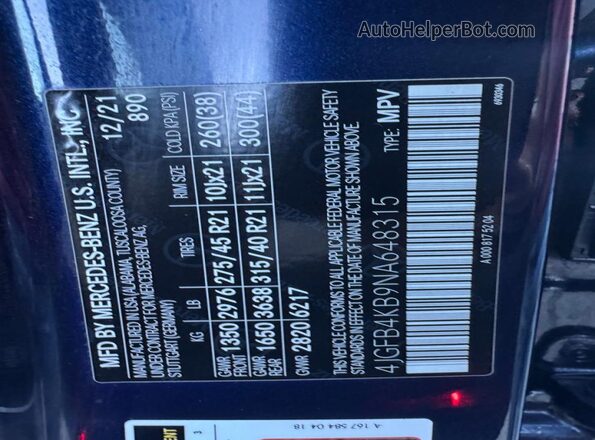 4JGFB4KB9NA648315 2022 MERCEDES-BENZ GLE-CLASS Blue 