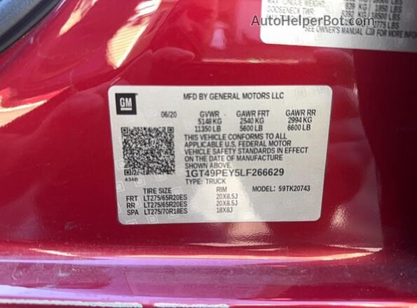 1GT49PEY5LF266629 2020 GMC SIERRA Burgundy უკანა სალონის ხედი