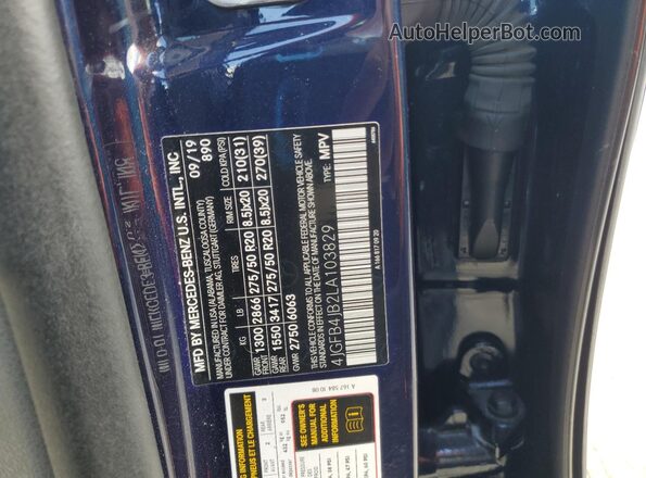 4JGFB4JB2LA103829 2020 MERCEDES-BENZ GLE Синий Панорамный вид салона 360°