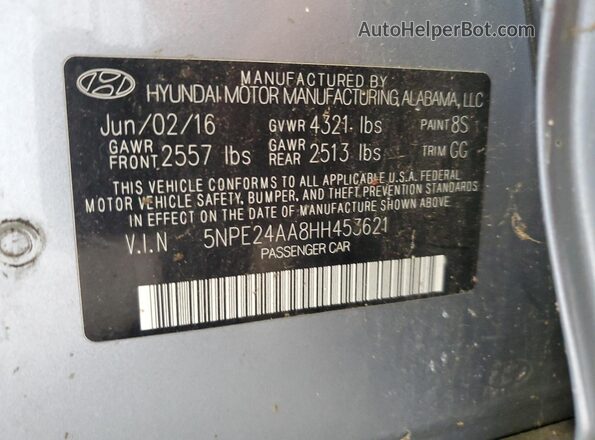 5NPE24AA8HH453621 2017 HYUNDAI SONATA Silver VIN კოდის სტიკერის ხედი
