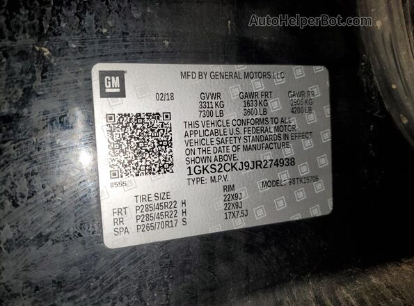 1GKS2CKJ9JR274938 2018 GMC YUKON Black 