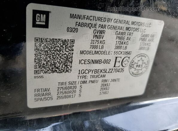 1GCPYBEK5LZ270435 2020 CHEVROLET SILVERADO Black Widok naklejki z numerem VIN