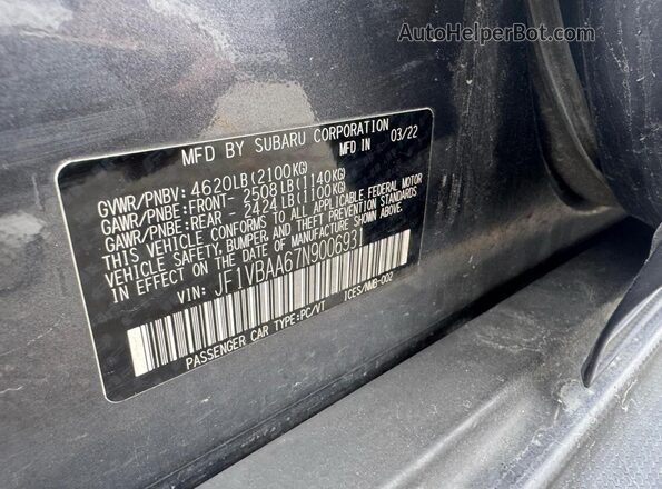 JF1VBAA67N9006931 2022 SUBARU WRX Gray Սալոնի հետևի տեսք