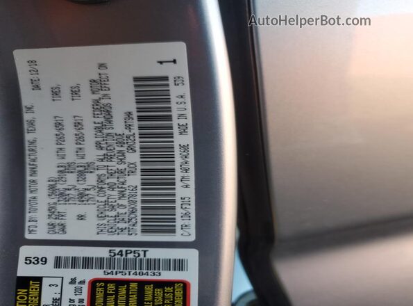 5TFAZ5CN6KX078162 2019 TOYOTA LE Silver 