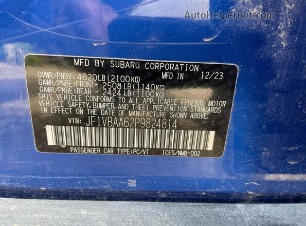 JF1VBAA62P9824814 2023 SUBARU WRX Синий Вид задней части салона