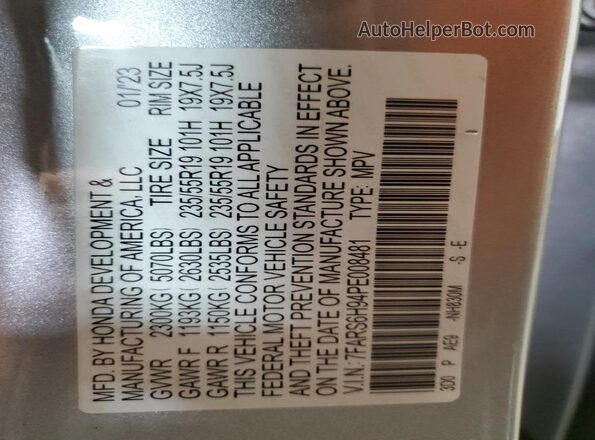 7FARS6H94PE008481 2023 HONDA CR-V Silver VIN sticker view